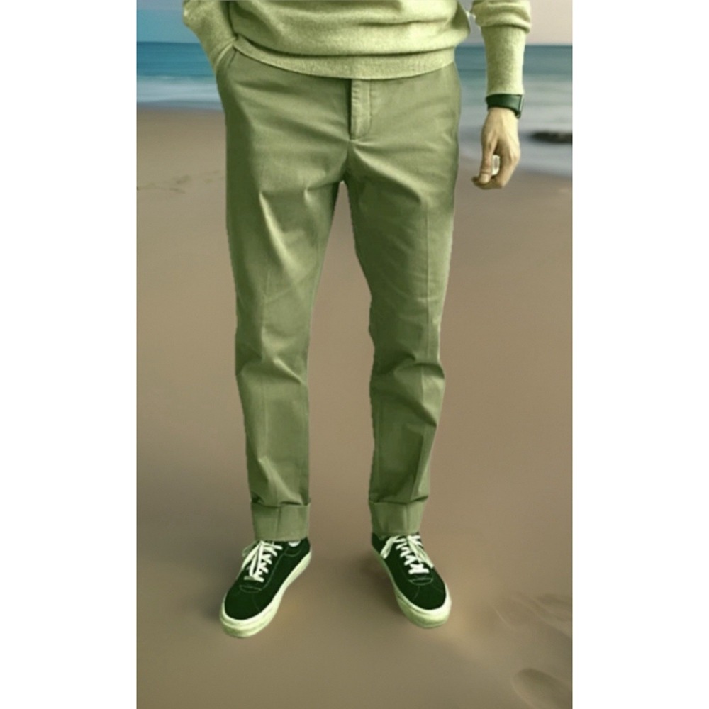 Massimo Dutti Mens  Pants Slim Fit Army Green Kaikai Stretch Tapered Leg 36 Tall